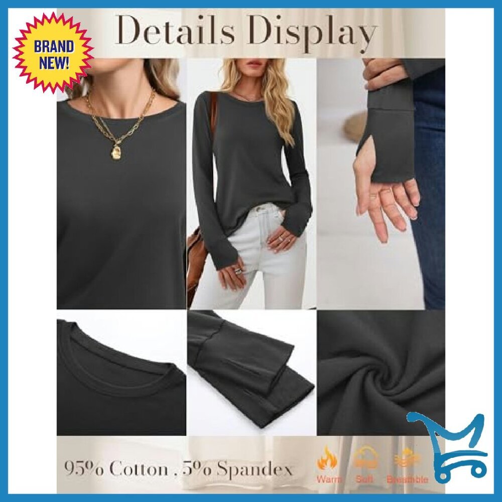 Women's Long Sleeve Cotton Tunic Top with Thumb Holes - 3 Pack - Picture 6 of 8
